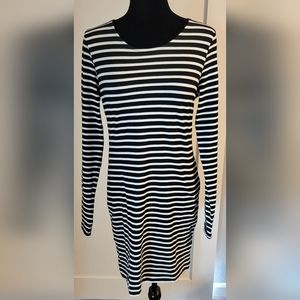 Striped black and white, midi dress by H&M, size medium